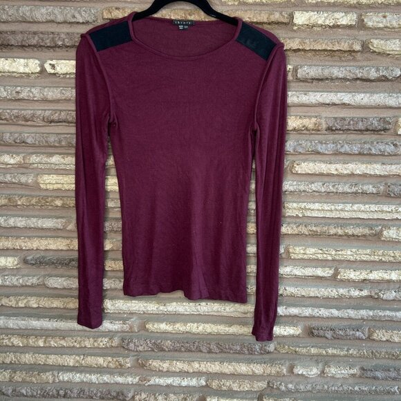 Theory Mulberry with Black Shoulders Long Sleeve T-Shirt Size Small - Picture 6 of 6